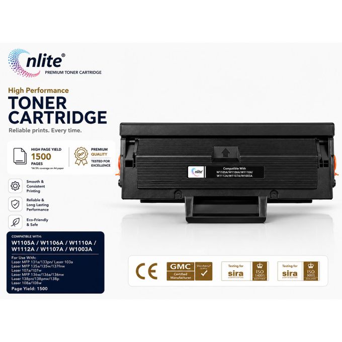 106a/107a Premium Black Toner Cartridge Compatible With W1105A, W1106A, W1110A, W1112A, W1107A, W1003A  (With Cips)